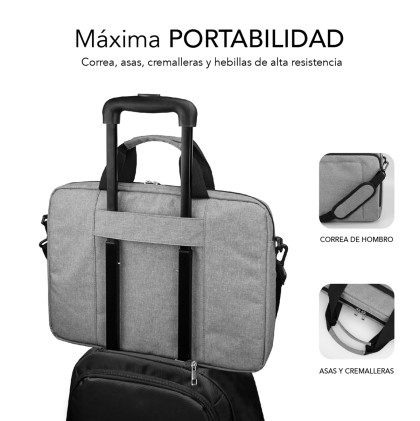 Subblim Maletin para Portatiles de hasta 14" Pulgadas - Proteccion Air Padding - Resistente Poliester Oxford - Repelente de Liquidos - Color Gris