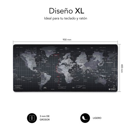 SUBBLIM Mousepad World XL Tappetino per mouse per gioco da computer Nero