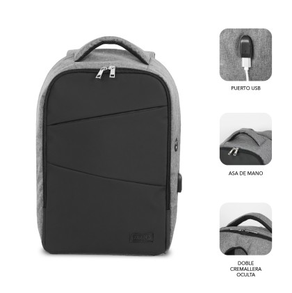SUBBLIM MOCHILA SECURE V2 AP ANTIROBO 16' GRIS 40,6 cm (16") Zaino Nero, Grigio