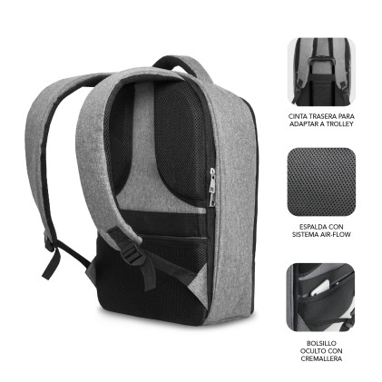 SUBBLIM MOCHILA SECURE V2 AP ANTIROBO 16' GRIS 40,6 cm (16") Zaino Nero, Grigio