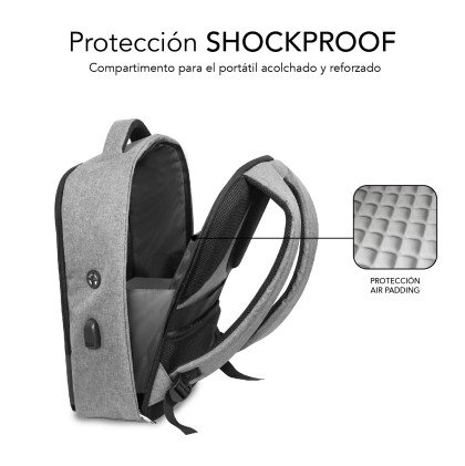 SUBBLIM MOCHILA SECURE V2 AP ANTIROBO 16' GRIS 40,6 cm (16") Zaino Nero, Grigio