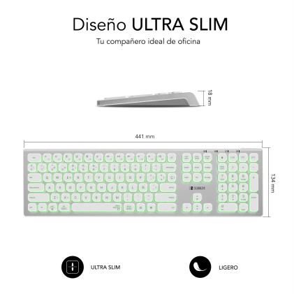 SUBBLIM SUBKB-3MIE300 tastiera Universale RF senza fili + Bluetooth QWERTY Spagnolo Argento, Bianco