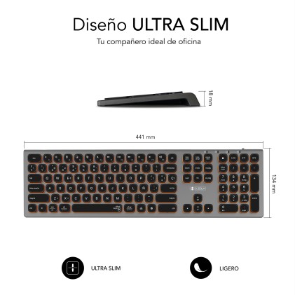 SUBBLIM SUBKB-3MIE310 tastiera Universale RF senza fili + Bluetooth QWERTY Spagnolo Nero, Grigio