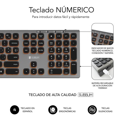 SUBBLIM SUBKB-3MIE310 tastiera Universale RF senza fili + Bluetooth QWERTY Spagnolo Nero, Grigio