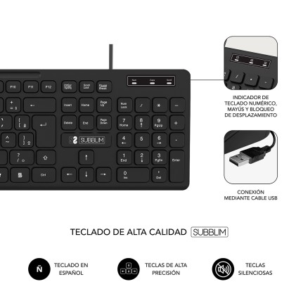 SUBBLIM SUBKBC-0SSK50 tastiera USB QWERTY Spagnolo Nero
