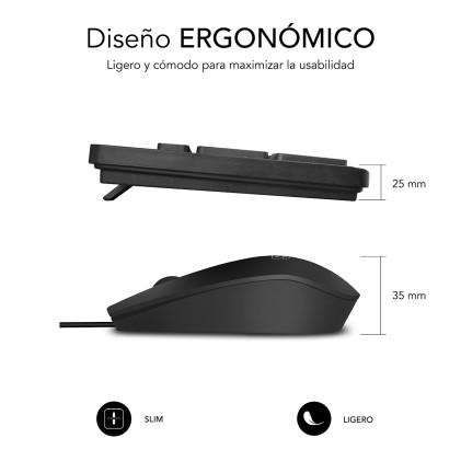 SUBBLIM SUBKBC-CSSK01 tastiera Mouse incluso USB QWERTY Spagnolo Nero