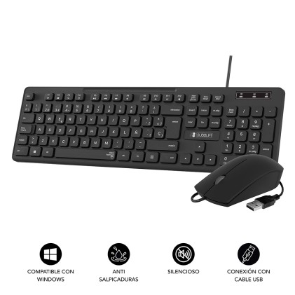 SUBBLIM SUBKBC-CSSK01 tastiera Mouse incluso USB QWERTY Spagnolo Nero