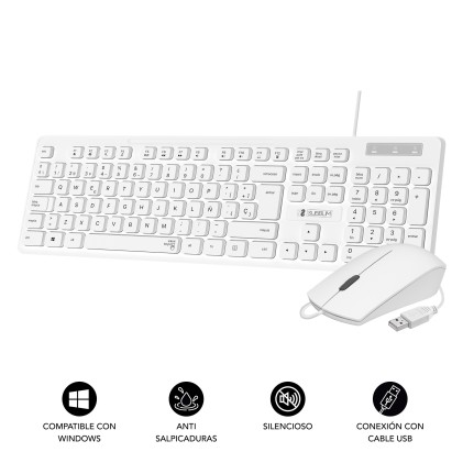 SUBBLIM SUBKBC-CSSK02 tastiera Mouse incluso USB QWERTY Spagnolo Bianco