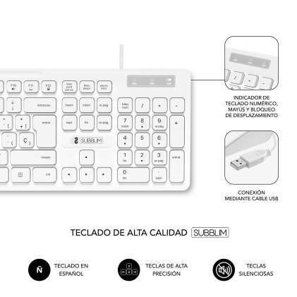 SUBBLIM SUBKBC-CSSK02 tastiera Mouse incluso USB QWERTY Spagnolo Bianco