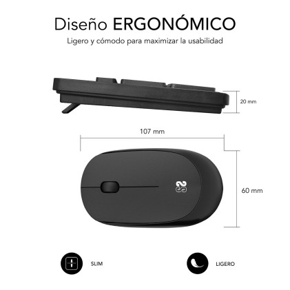 SUBBLIM SUBKBC-CSSW10 tastiera Mouse incluso Universale RF Wireless QWERTY Spagnolo Nero