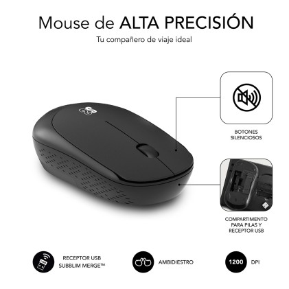 SUBBLIM SUBKBC-CSSW10 tastiera Mouse incluso Universale RF Wireless QWERTY Spagnolo Nero