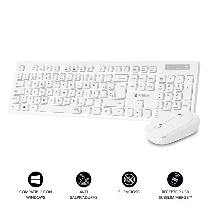 SUBBLIM SUBKBC-CSSW11 tastiera Mouse incluso RF Wireless QWERTY Spagnolo Bianco