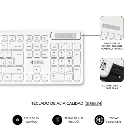 SUBBLIM SUBKBC-CSSW11 tastiera Mouse incluso RF Wireless QWERTY Spagnolo Bianco