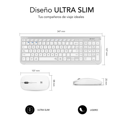 SUBBLIM SUBKBC-DCEP10 tastiera Mouse incluso Universale RF senza fili + Bluetooth QWERTY Spagnolo Argento, Bianco