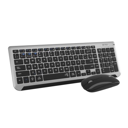 SUBBLIM SUBKBC-DCEP20 tastiera Mouse incluso Universale RF senza fili + Bluetooth QWERTY Spagnolo Nero, Grigio