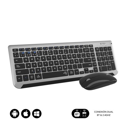 SUBBLIM SUBKBC-DCEP20 tastiera Mouse incluso Universale RF senza fili + Bluetooth QWERTY Spagnolo Nero, Grigio