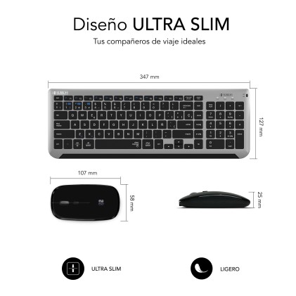 SUBBLIM SUBKBC-DCEP20 tastiera Mouse incluso Universale RF senza fili + Bluetooth QWERTY Spagnolo Nero, Grigio