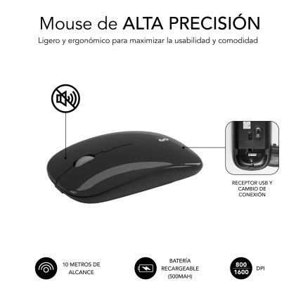 SUBBLIM SUBKBC-DCEP20 tastiera Mouse incluso Universale RF senza fili + Bluetooth QWERTY Spagnolo Nero, Grigio
