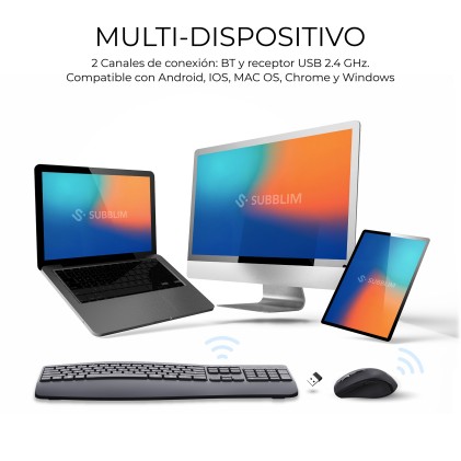 SUBBLIM SUBKBC-DCOPW2 tastiera Mouse incluso Casa/ufficio RF senza fili + Bluetooth QWERTY Spagnolo Nero