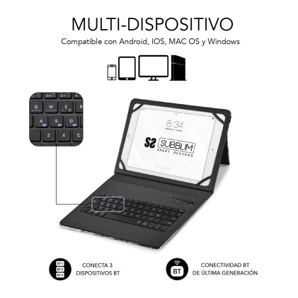 SUBBLIM SUBKT5-BTTW10 tastiera per dispositivo mobile QWERTY Spagnolo Bluetooth Multicolore