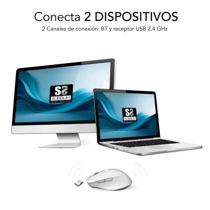 Subblim Curve Ergo Dual Mouse wireless - Bluetooth, USB 2.4GHz 1600dpi - 5 pulsanti - Uso per destrimani - Bianco