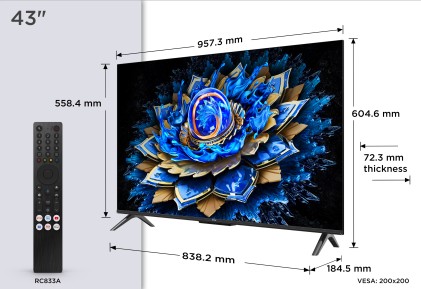 TCL T69C 43T69C 43" QLED, TV Direct LED, TV 4K HDR, Smart TV alimentata da Google TV (Dolby Vision & Atmos, Game Master, Motion Clarity, compatibile con Google Assistant e Alexa)