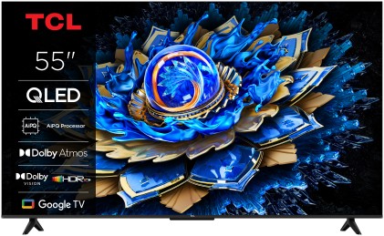 TCL T69C 55T69C 50" QLED, TV Direct LED, TV 4K HDR, Smart TV alimentata da Google TV (Dolby Vision & Atmos, Game Master, Motion Clarity, compatibile con Google Assistant e Alexa)