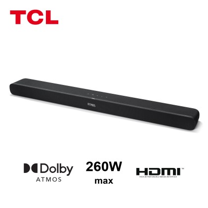 Tcl Soundbar 2.1 Potenza Max 260W Subwoofer Integrati, Speaker Bluetooth, Dolby Atmos, Hdmi Arc, Mon