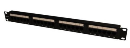 Tecnoware Patch Panel Per Rack 19 Pannello 24 Porte Cat 5E Utp, 1 Unit  Con Asole Fissaggio Cavi, Colore Nero