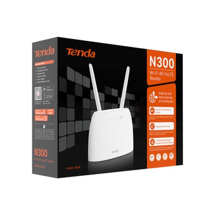 Tenda Router 4G/Lte 300Mbps, 1Xlan/Wan 10/100, 1Xlan 10/100, 1Xrj11 Volte, 2 Antenne