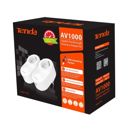 Tenda Powerline Av1000, 1 Porta Lan Gigabit, Plug Adn Play, Power Socket Integrato