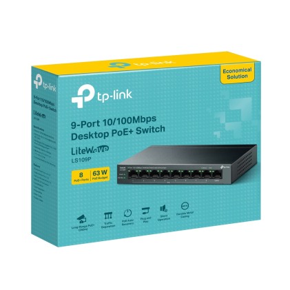 TP-Link LiteWave LS109P switch di rete Non gestito Fast Ethernet (10/100) Supporto Power over Ethernet (PoE) Nero