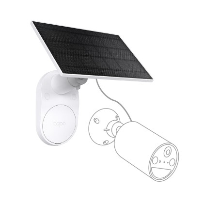 Pannello solare TP-Link Tapo A201 con supporto per fotocamera - 2,5 W - Cavo da 4 m - IP65 - Include accessori di montaggio - Nero e bianco