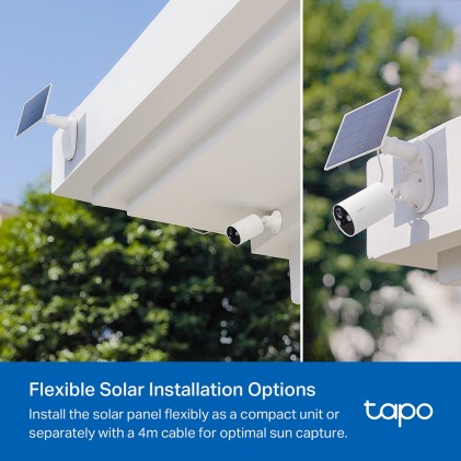 Pannello solare TP-Link Tapo A201 con supporto per fotocamera - 2,5 W - Cavo da 4 m - IP65 - Include accessori di montaggio - Nero e bianco
