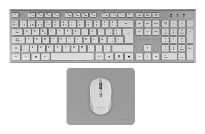 Tacens 6ZENITHWFR tastiera Mouse incluso Casa/ufficio RF Wireless AZERTY Francese Argento, Bianco