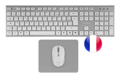 Tacens 6ZENITHWFR tastiera Mouse incluso Casa/ufficio RF Wireless AZERTY Francese Argento, Bianco
