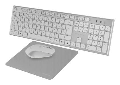 Tacens 6ZENITHWPT tastiera Mouse incluso Casa/ufficio RF Wireless QWERTY Portoghese Argento, Bianco