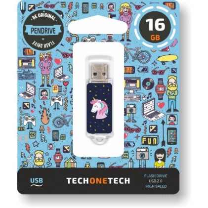 TECH1TECH Unicornio dream unit&agrave; flash USB 16 GB USB tipo A 2.0 Blu, Trasparente
