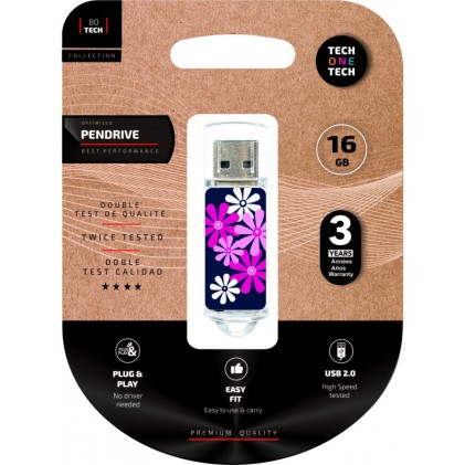 TECH1TECH TEC4017-16 unit&agrave; flash USB 16 GB USB tipo A 2.0 Blu, Rosa, Porpora, Bianco