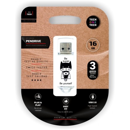 TECH1TECH TEC4018-16 unit&agrave; flash USB 16 GB USB tipo A 2.0 Nero, Bianco