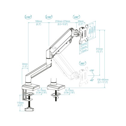 TooQ DB1334TNR-W Supporti a parete per TV 86,4 cm (34") Scrivania Bianco