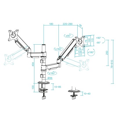 TooQ DB1533TNR-B Supporti a parete per TV 81,3 cm (32") Scrivania Nero