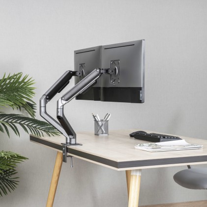 Tooq Supporto da Tavolo per Schermo Inclinabile Girevole 2 Bracci 17-32" - Colore Grigio