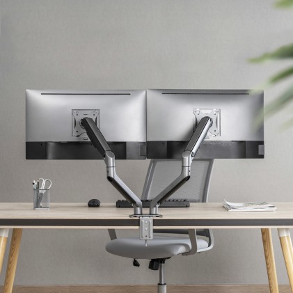 Tooq Supporto da Tavolo per Schermo Inclinabile Girevole 2 Bracci 17-32" - Colore Grigio