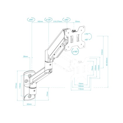 TooQ LP1334TNR-B Supporti a parete per TV 86,4 cm (34") Scrivania Bianco