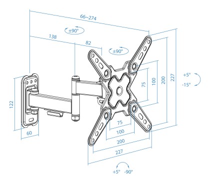 TooQ LP1344TN-B Supporto TV a parete 109,2 cm (43") Nero