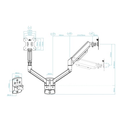TooQ LP1434TNR-B Supporti a parete per TV 86,4 cm (34") Scrivania Bianco