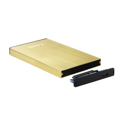 TooQ TQE-2527GD contenitore di unit&agrave; di archiviazione Box esterno HDD Nero, Oro 2.5"