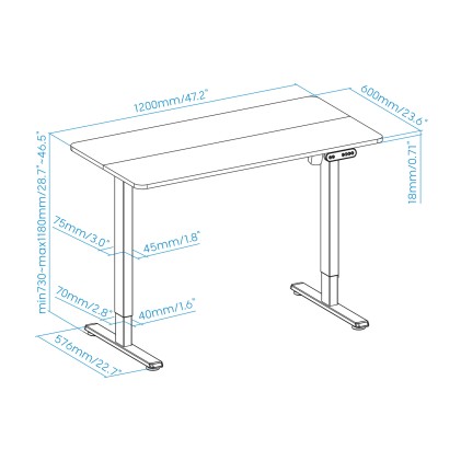 Tooq Origami scrivania elettrica regolabile in altezza 730-1180 mm - Motore DC 100-240 V - Pannello MDF da 18 mm - Colore nero
