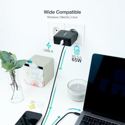 TooQ TQLC-USBC65PD adattatore e invertitore Interno 65 W Nero